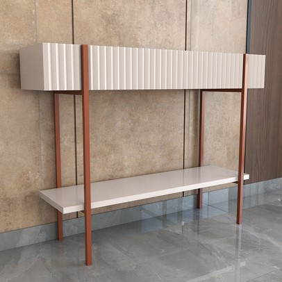 Aparador Essenza 1 Prateleira Ripado 3d Off White/Cinamomo - Panorama Móveis