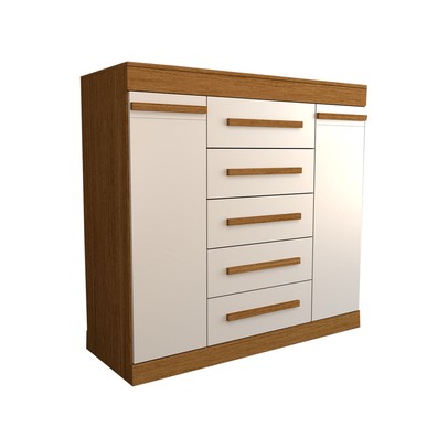 Cômoda Divino 2 Portas 5 Gavetas 100% Mdf Cinamomo/Off White - Panorama Móveis