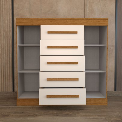 Cômoda Divino 2 Portas 5 Gavetas 100% Mdf Cinamomo/Off White - Panorama Móveis