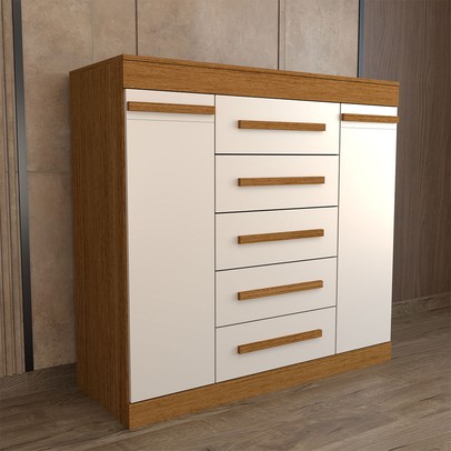 Cômoda Divino 2 Portas 5 Gavetas 100% Mdf Cinamomo/Off White - Panorama Móveis