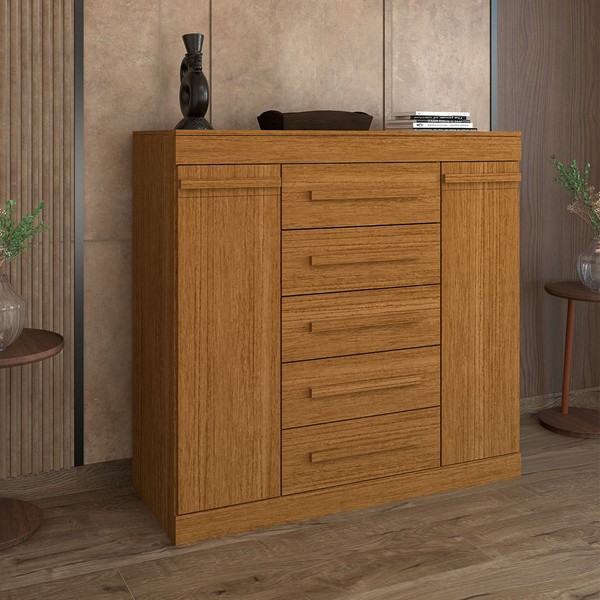 Cômoda Divino 2 Portas 5 Gavetas 100% Mdf Cinamomo - Panorama Móveis