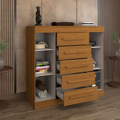 Cômoda Divino 2 Portas 5 Gavetas 100% Mdf Cinamomo - Panorama Móveis