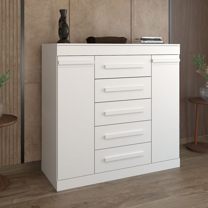 Cômoda Divino 2 Portas 5 Gavetas 100% Mdf Branco - Panorama Móveis