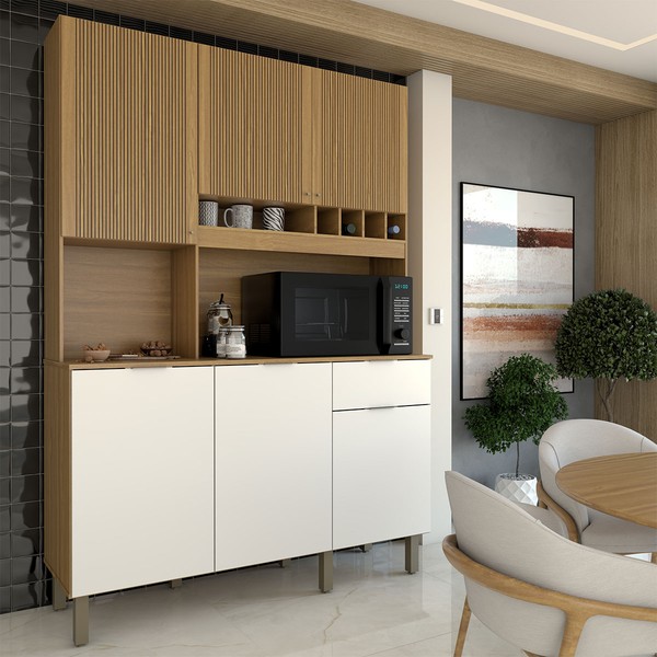 Cozinha Compacta Luce 6 Portas 1 Gaveta 100% Mdf Amêndoa/Branco - Panorama Móveis