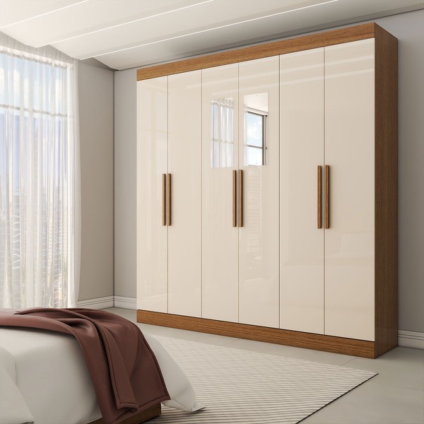 Guarda-Roupa Casal Splendore 6 Portas 2 Gavetas com Espelho 100% Mdf Cinamomo/Off White - Panorama Móveis