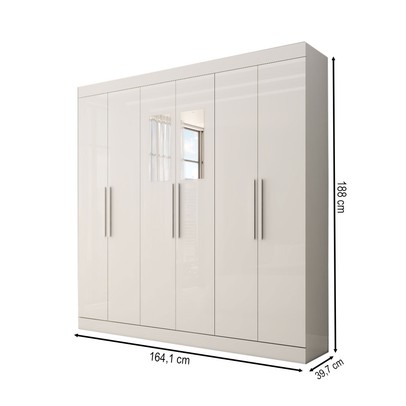 Guarda-Roupa Casal Splendore 6 Portas 2 Gavetas com Espelho 100% Mdf Branco - Panorama Móveis