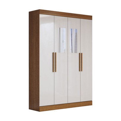 Guarda-Roupa Solteiro Splendore 4 Portas 2 Gavetas com Espelho 100% Mdf Cinamomo/Off White - Panorama Móveis