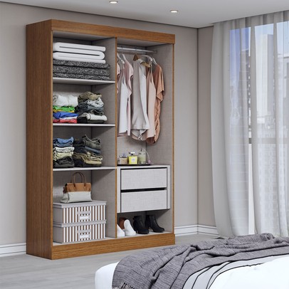 Guarda-Roupa Solteiro Splendore 4 Portas 2 Gavetas com Espelho 100% Mdf Cinamomo/Off White - Panorama Móveis