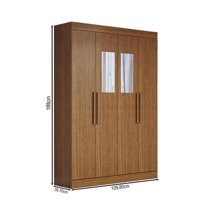 Guarda-Roupa Solteiro Splendore 4 Portas 2 Gavetas com Espelho 100% Mdf Cinamomo - Panorama Móveis