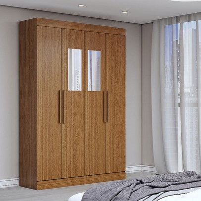 Guarda-Roupa Solteiro Splendore 4 Portas 2 Gavetas com Espelho 100% Mdf Cinamomo - Panorama Móveis