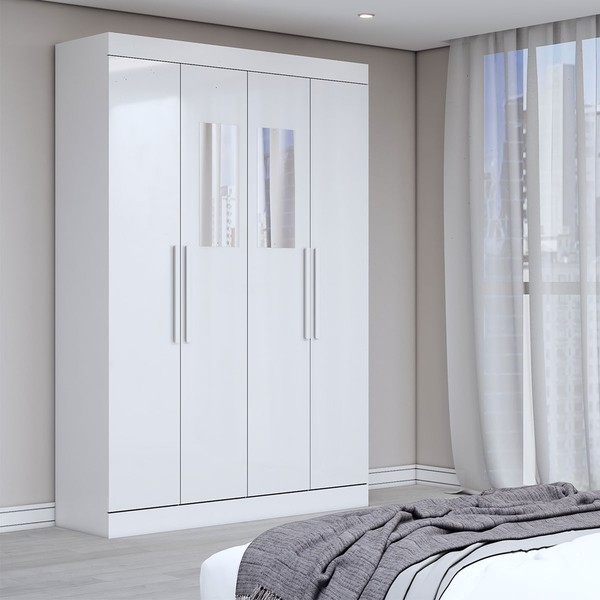 Guarda-Roupa Solteiro Splendore 4 Portas 2 Gavetas com Espelho 100% Mdf Branco - Panorama Móveis