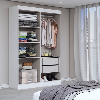 Guarda-Roupa Solteiro Splendore 4 Portas 2 Gavetas com Espelho 100% Mdf Branco - Panorama Móveis