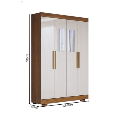 Guarda-Roupa Solteiro Splendore 4 Portas 2 Gavetas com Espelho 100% Mdf com Pé Cinamomo/Off White - Panorama Móveis