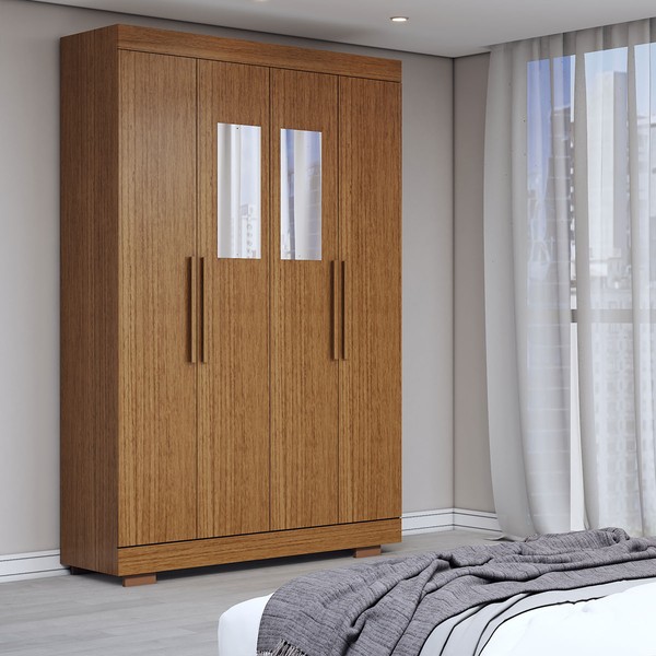 Guarda-Roupa Solteiro Splendore 4 Portas 2 Gavetas com Espelho 100% Mdf com Pé Cinamomo - Panorama Móveis