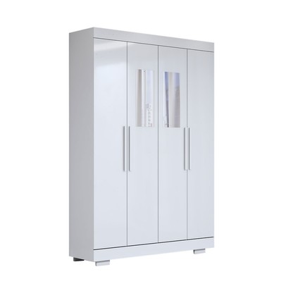 Guarda-Roupa Solteiro Splendore 4 Portas 2 Gavetas com Espelho 100% Mdf com Pé Branco - Panorama Móveis