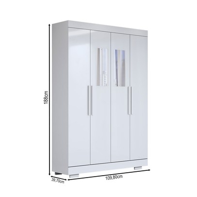 Guarda-Roupa Solteiro Splendore 4 Portas 2 Gavetas com Espelho 100% Mdf com Pé Branco - Panorama Móveis