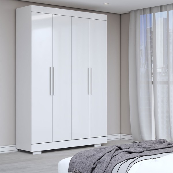 Guarda-Roupa Solteiro Splendore 4 Portas 2 Gavetas 100% Mdf com Pé Branco - Panorama Móveis