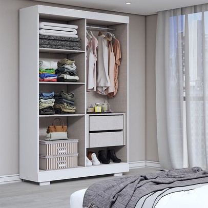 Guarda-Roupa Solteiro Splendore 4 Portas 2 Gavetas 100% Mdf com Pé Branco - Panorama Móveis