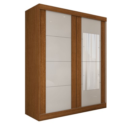 Guarda-Roupa Casal Real 2 Portas 2 Gavetas com Espelho 100% Mdf Flex Cinamomo/Off White - Panorama Móveis