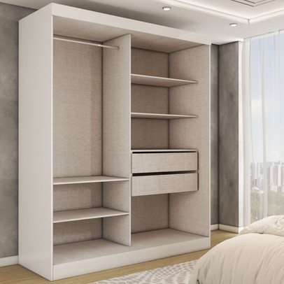 Guarda-Roupa Casal Real 2 Portas 2 Gavetas com Espelho 100% Mdf Branco - Panorama Móveis
