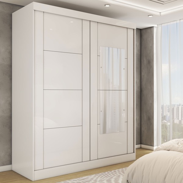 Guarda-Roupa Casal Real 2 Portas 2 Gavetas com Espelho 100% Mdf Branco - Panorama Móveis