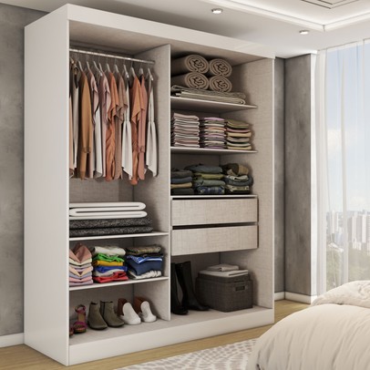 Guarda-Roupa Real 2 Portas 2 Gavetas 100% Mdf Branco - Panorama Móveis