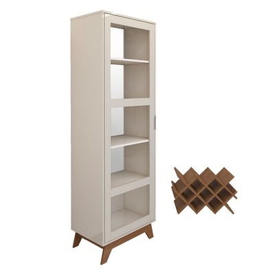 Cristaleira Mirage 1 Porta 4 Prateleiras com Vidro Cinamomo/Off White - Artely Móveis