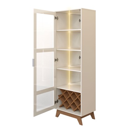 Cristaleira Mirage 1 Porta 4 Prateleiras com Vidro Cinamomo/Off White - Artely Móveis