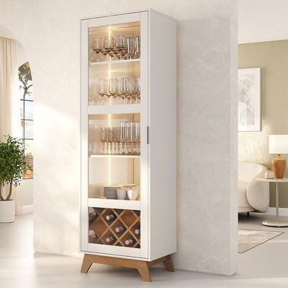 Cristaleira Mirage 1 Porta 4 Prateleiras com Vidro Cinamomo/Off White - Artely Móveis