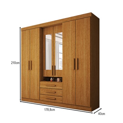 Guarda-Roupa Casal Real 6 Portas 3 Gavetas com Espelho 100% Mdf Cinamomo - Panorama Móveis