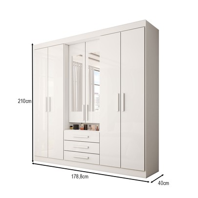 Guarda-Roupa Casal Real 6 Portas 3 Gavetas com Espelho 100% Mdf Branco - Panorama Móveis