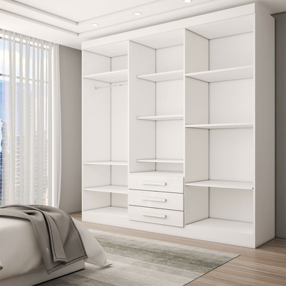Guarda-Roupa Casal Real 6 Portas 3 Gavetas com Espelho 100% Mdf Branco - Panorama Móveis