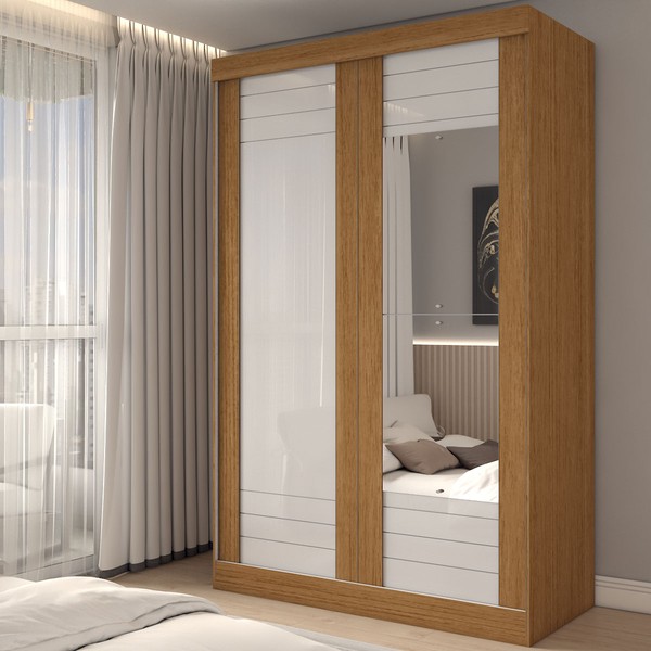 Guarda-Roupa Solteiro Legado 2 Portas 2 Gavetas com Espelho 100% Mdf Flex Cinamomo/Off White - Panorama Móveis