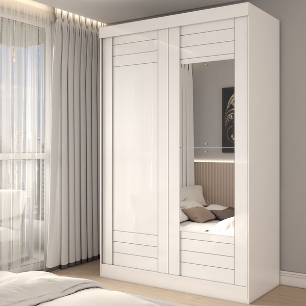 Guarda-Roupa Solteiro Legado 2 Portas 2 Gavetas com Espelho 100% Mdf Branco - Panorama Móveis
