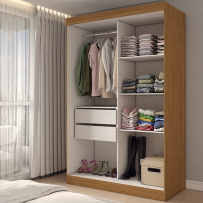Guarda-Roupa Solteiro Legado 2 Portas 2 Gavetas 100% Mdf Flex Cinamomo/Off White - Panorama Móveis