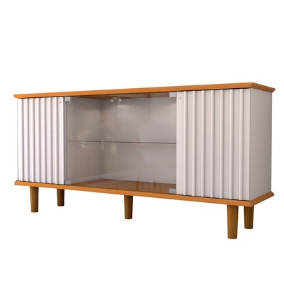 Balcão Buffet Alcázar 4 Portas com Vidro Ripado Cinamomo/Off White - Panorama Móveis