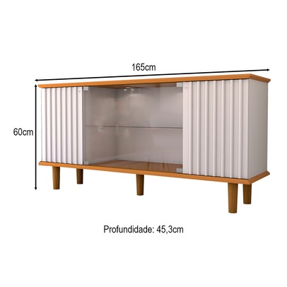 Balcão Buffet Alcázar 4 Portas com Vidro Ripado Cinamomo/Off White - Panorama Móveis