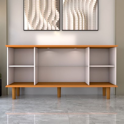 Balcão Buffet Alcázar 4 Portas com Vidro Ripado Cinamomo/Off White - Panorama Móveis