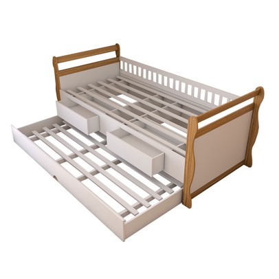 Cama Infantil Bicama Tesouro 2 Gavetas 100% Mdf Branco Brilho/Amêndoa - Panorama Móveis