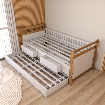 Cama Infantil Bicama Tesouro 2 Gavetas 100% Mdf Branco Brilho/Amêndoa - Panorama Móveis