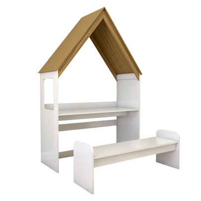 Mesa Infantil Casinha Montessoriana com Banco 100% Mdf Branco Brilho/Amêndoa - Panorama Móveis
