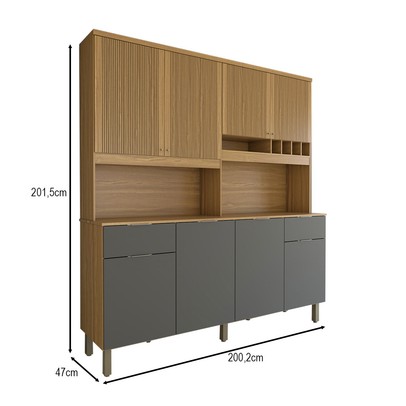 Cozinha Compacta Castilla 8 Portas 2 Gavetas 100% Mdf Amêndoa/Chumbo - Panorama Móveis
