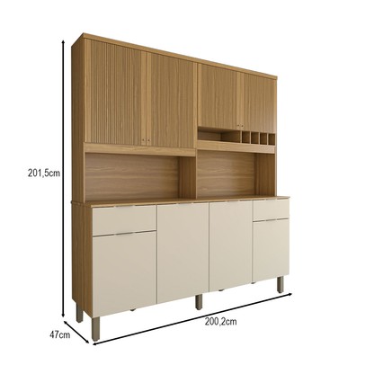 Cozinha Compacta Castilla 8 Portas 2 Gavetas 100% Mdf Amêndoa/Off White - Panorama Móveis