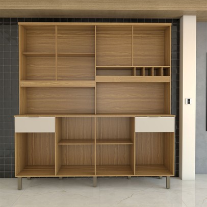 Cozinha Compacta Castilla 8 Portas 2 Gavetas 100% Mdf Amêndoa/Off White - Panorama Móveis