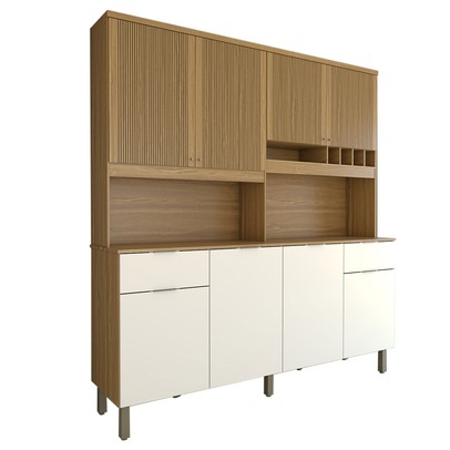 Cozinha Compacta Castilla 8 Portas 2 Gavetas 100% Mdf Amêndoa/Branco - Panorama Móveis