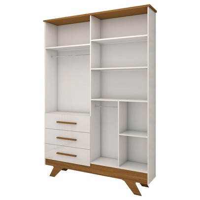 Guarda-Roupa de Bebê Encanto 4 Portas 3 Gavetas 100% Mdf Branco Brilho/Amêndoa - Panorama Móveis