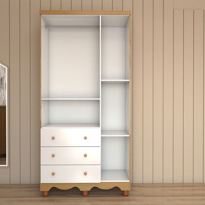 Quarto de Bebê Completo Sueño 3 Portas 7 Gavetas 100% Mdf Branco Brilho/Amêndoa - Panorama Móveis