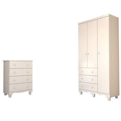 Quarto de Bebê Completo Sueño 3 Portas 7 Gavetas 100% Mdf Branco Brilho - Panorama Móveis