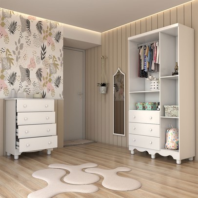 Quarto de Bebê Completo Sueño 3 Portas 7 Gavetas 100% Mdf Branco Brilho - Panorama Móveis