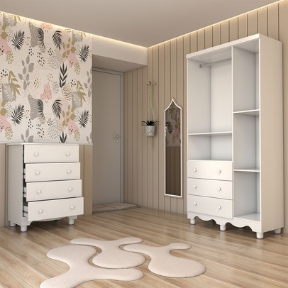 Quarto de Bebê Completo Sueño 3 Portas 7 Gavetas 100% Mdf Branco Brilho - Panorama Móveis